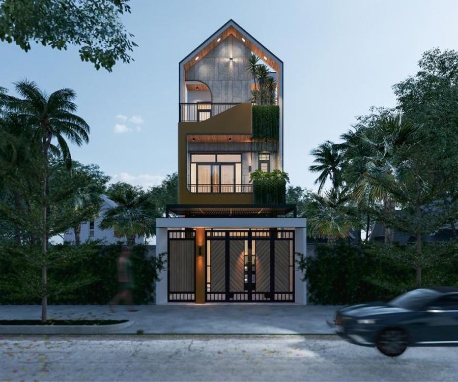 mẫu thiết kế nhà lệch tầng 5x15 đẹp