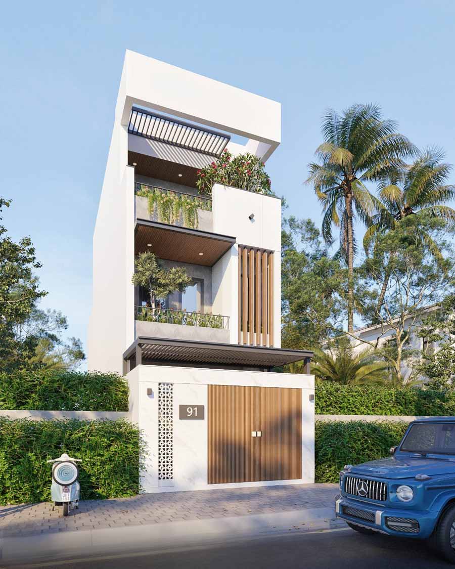 mẫu thiết kế nhà lệch tầng 5x15 đẹp
