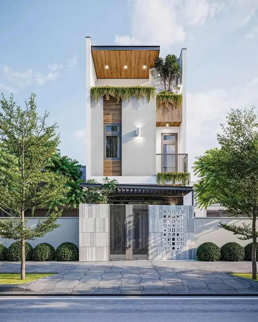 mẫu thiết kế nhà lệch tầng 5x15 đẹp