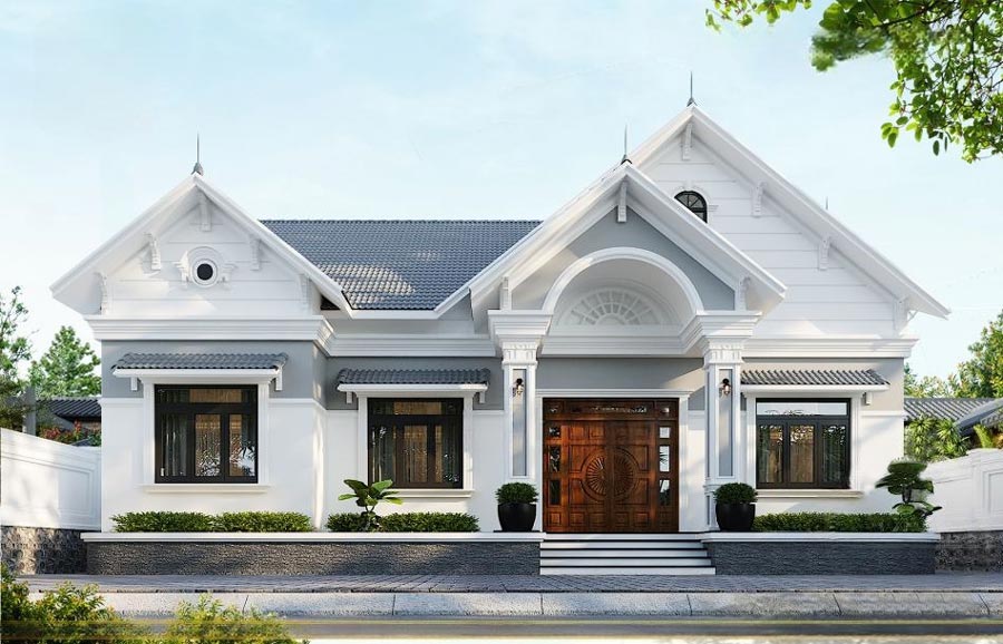 Thiết kế nhà 120m2 1 tầng 3 phòng ngủ 1 phòng thờ
