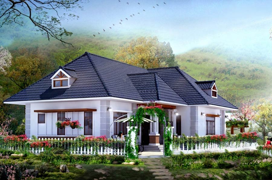 Mẫu thiết kế nhà 1 tầng 3 phòng ngủ 120m2 phong cách châu Âu