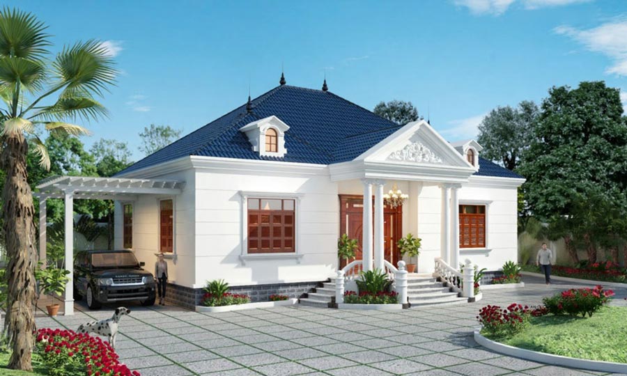 Thiết kế nhà 1 tầng 3 phòng ngủ 120m2 có gara ôtô