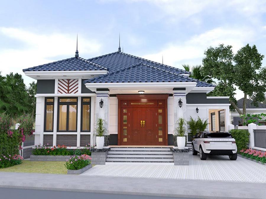 Thiết kế nhà 1 tầng 3 phòng ngủ 120m2 có gara ôtô