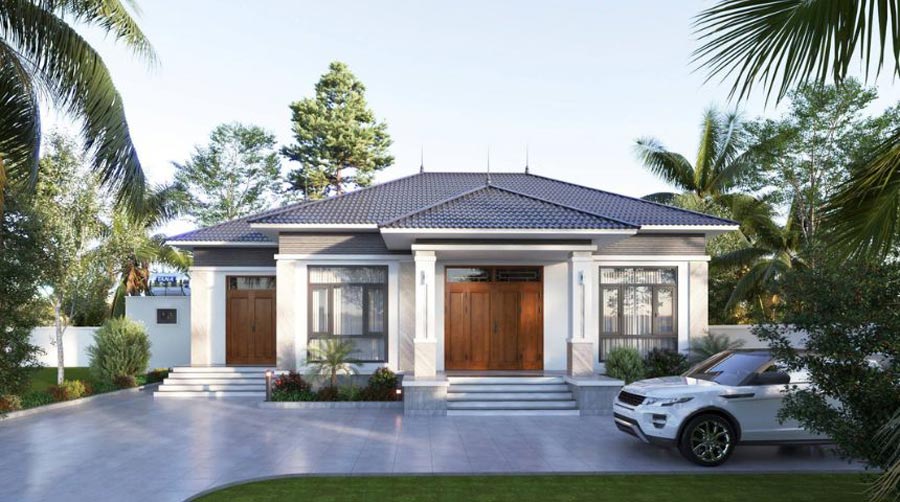 Mẫu nhà 1 tầng 3 phòng ngủ 120m2 kết hợp sân vườn