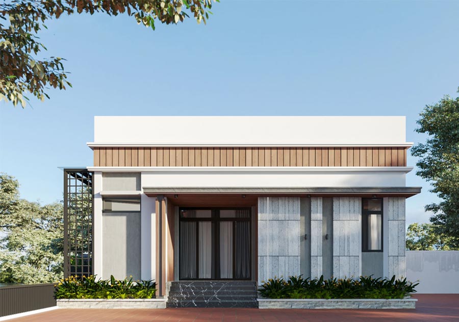 Mẫu nhà 1 tầng 3 phòng ngủ 120m2 mái bằng
