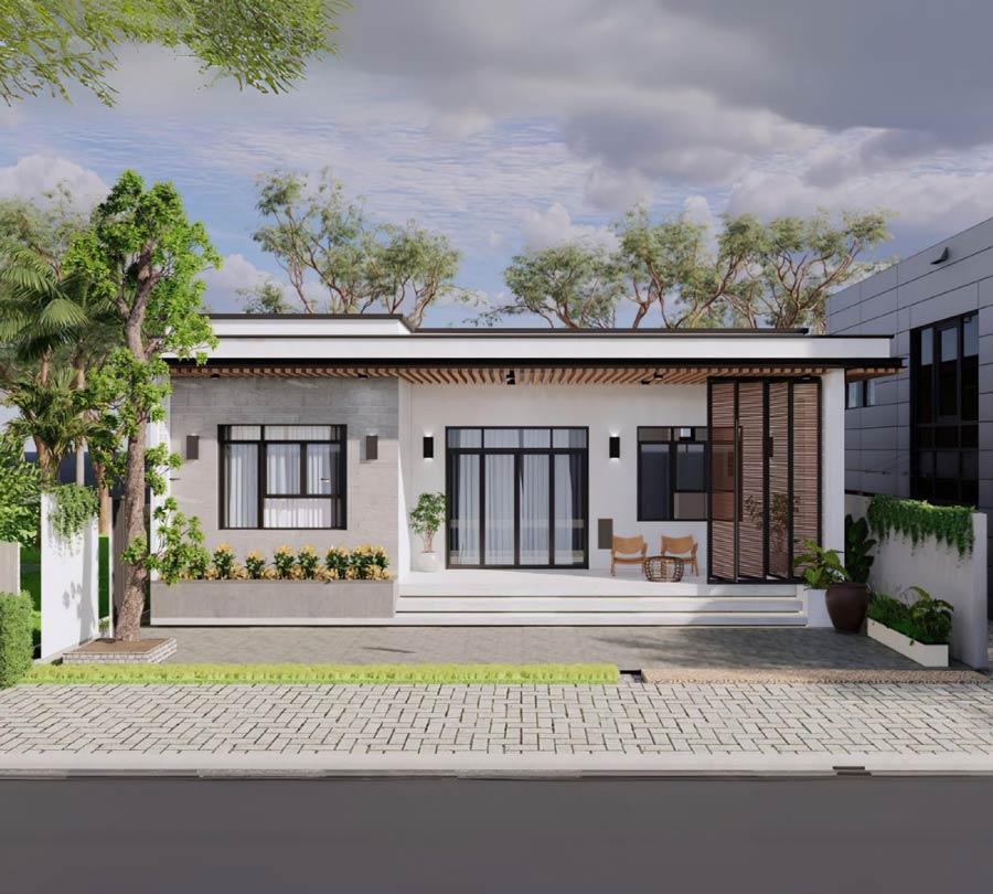 Mẫu nhà 1 tầng 3 phòng ngủ 120m2 mái bằng