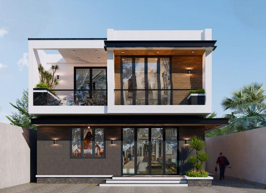 Mẫu nhà mái bằng 2 tầng 4 phòng ngủ