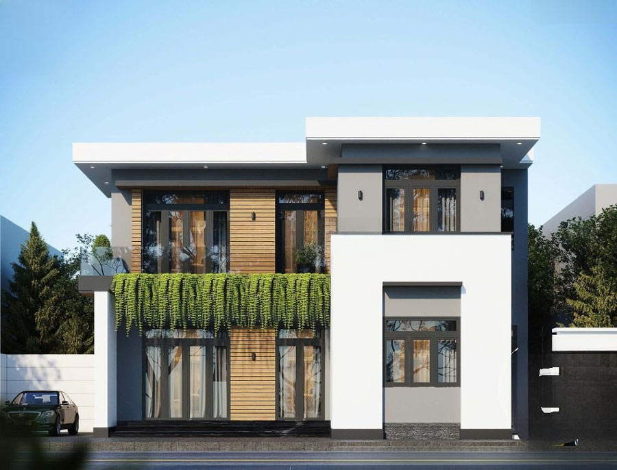 Mẫu nhà mái bằng 2 tầng 4 phòng ngủ