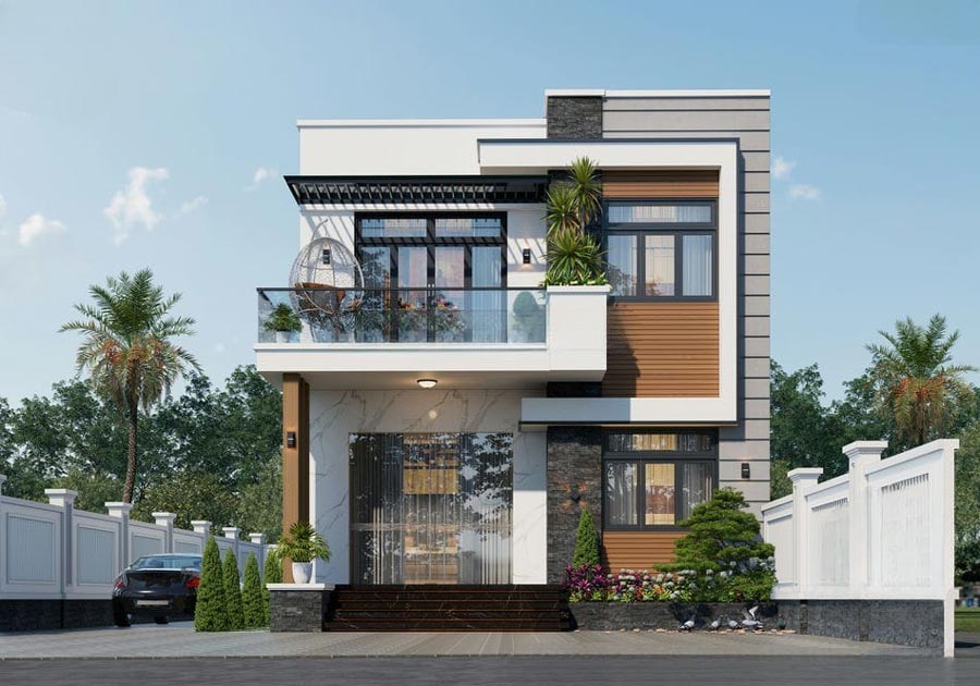 Mẫu nhà mái bằng 2 tầng 4 phòng ngủ