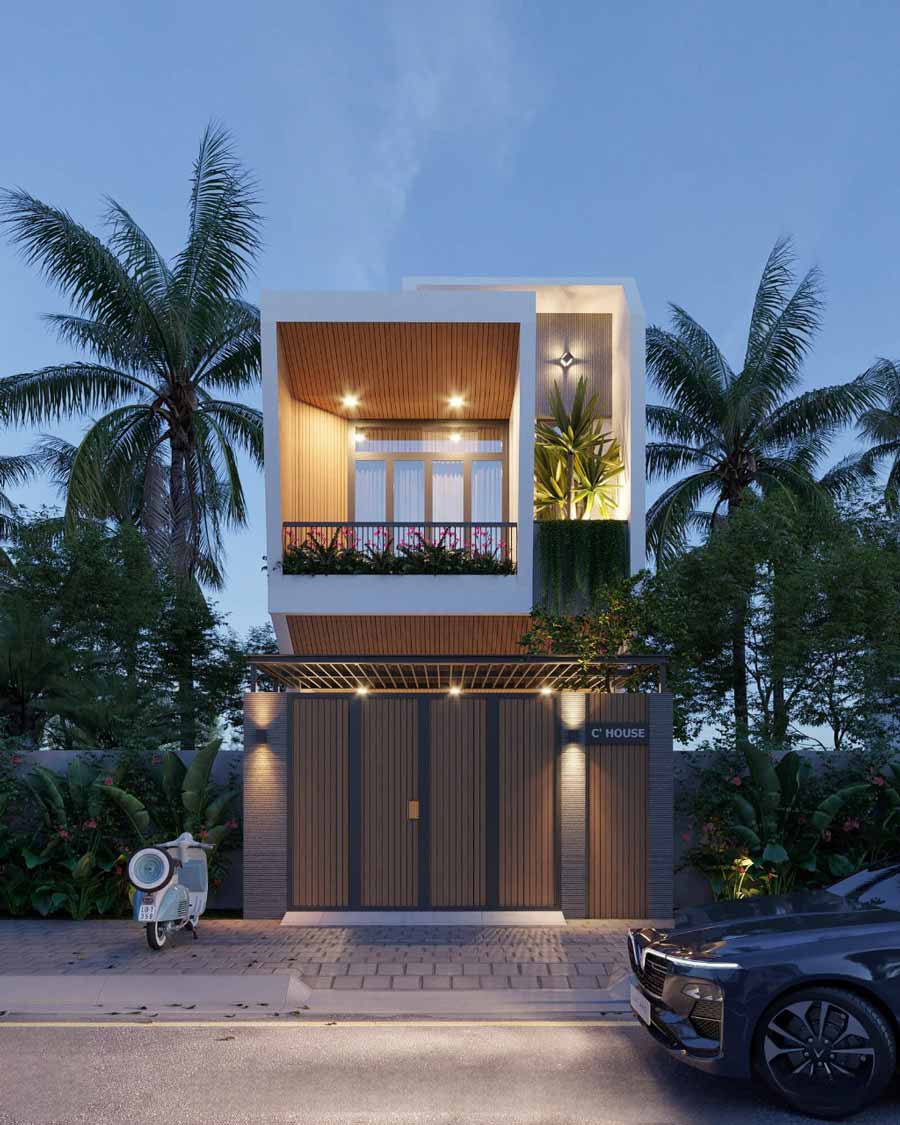 Mẫu nhà 2 tầng mái bằng 5x20m