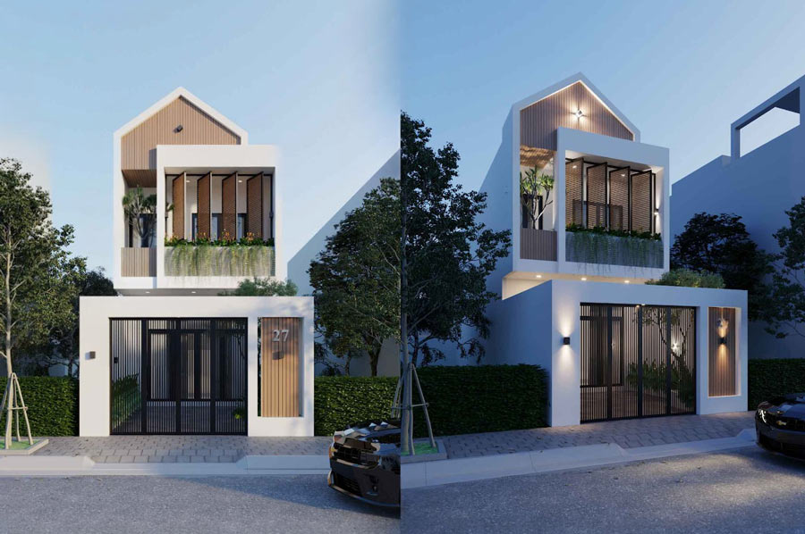 Mẫu nhà phố 2 tầng mái bằng