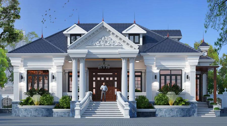 Nhà vuông 1 tầng 4 phòng ngủ 1 phòng thờ