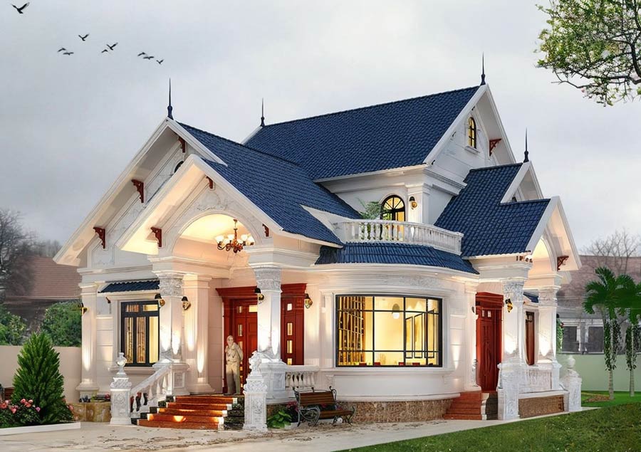 Thiết kế mẫu nhà vuông 1 tầng có gác lửng