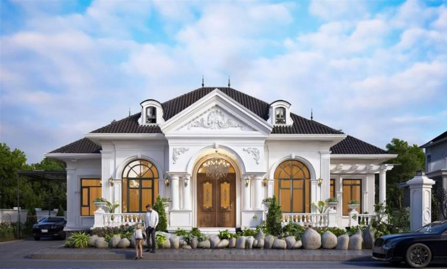 Thiết kế nhà vuông 1 tầng phong cách Châu Âu