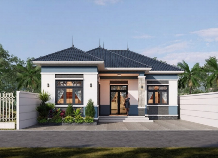 Mẫu nhà cấp 4 3 phòng ngủ 120m2 chữ L