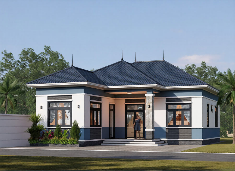 Mẫu nhà cấp 4 3 phòng ngủ 120m2 chữ L