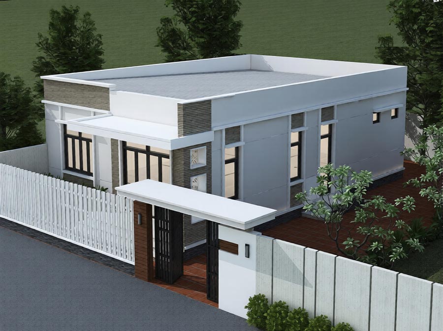 Mẫu thiết kế nhà cấp 4 120m2 3 phòng ngủ mái tôn