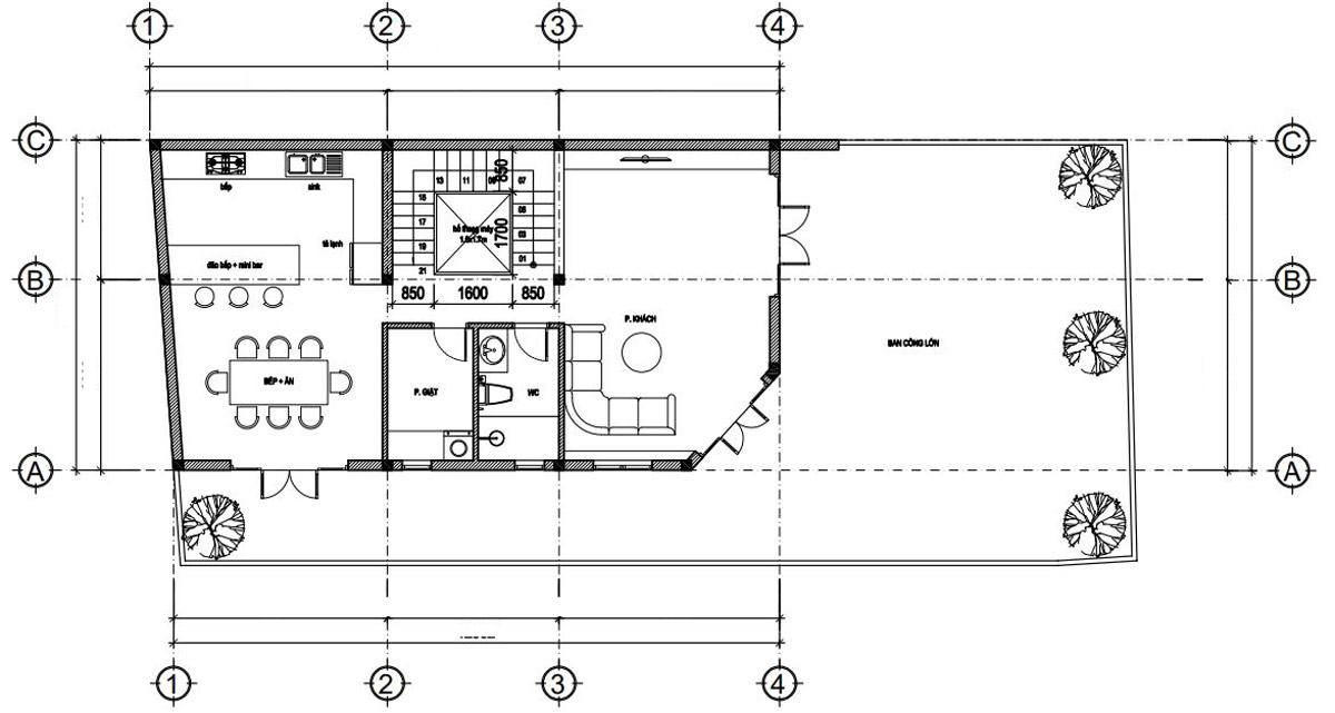 Mặt bằng công năng lầu 2 nhà phố 5 tầng 1 lửng. Hình ảnh 3