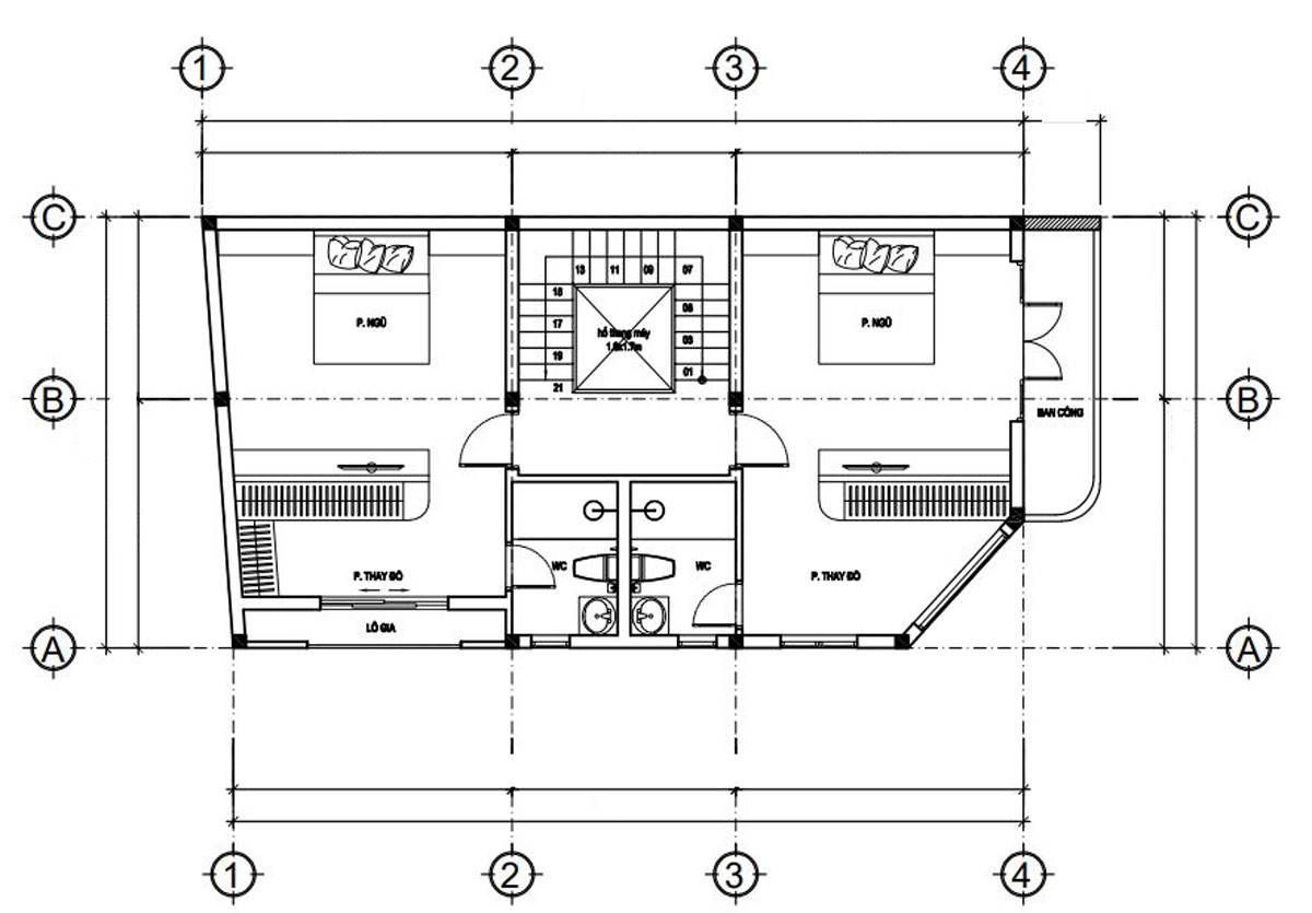 Mặt bằng công năng lầu 4 nhà phố 5 tầng 1 lửng. Hình ảnh 5