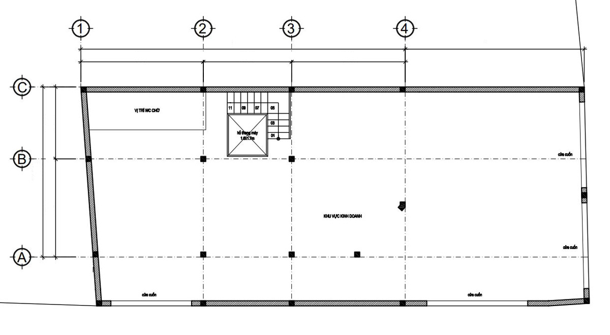 Mặt bằng công năng tầng trệt nhà phố 5 tầng 1 lửng. Hình ảnh 1