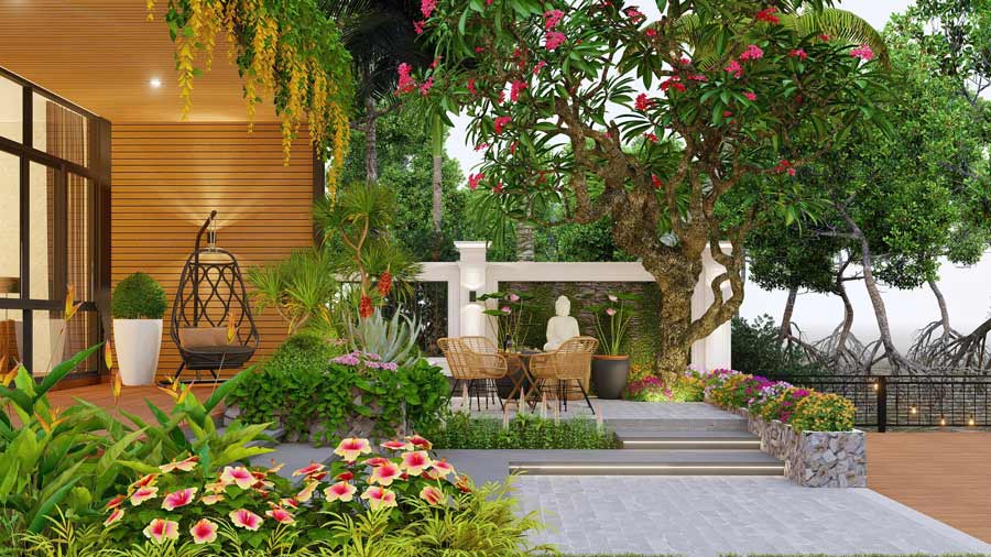 Phối cảnh biệt thự sân vườn 1 tầng hiện đại 150m2. Hình ảnh 3