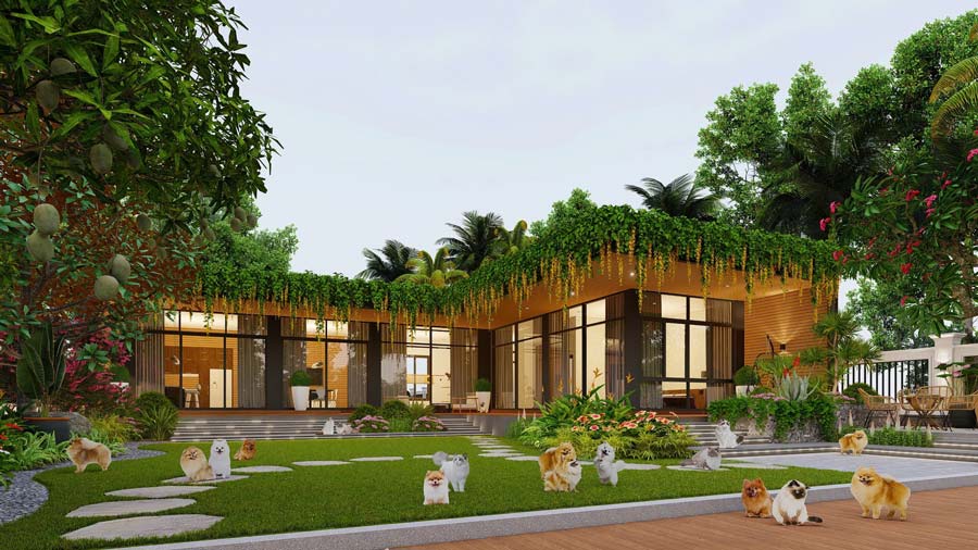 Phối cảnh biệt thự sân vườn 1 tầng hiện đại 150m2. Hình ảnh 2
