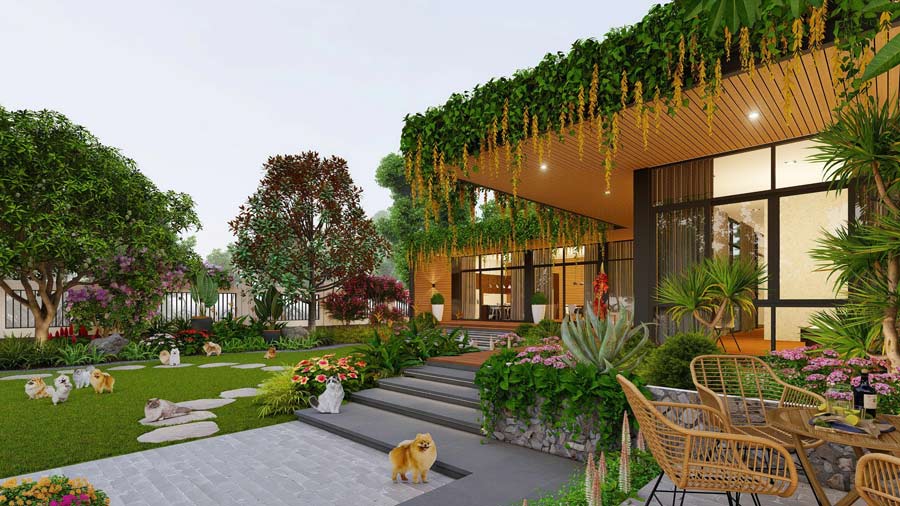Biệt thự sân vườn 1 tầng hiện đại 150m2