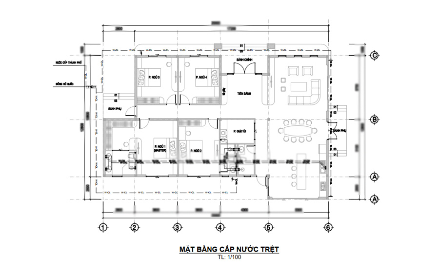 Bản vẽ kỹ thuật mặt bằng cấp nước nhà cấp 4