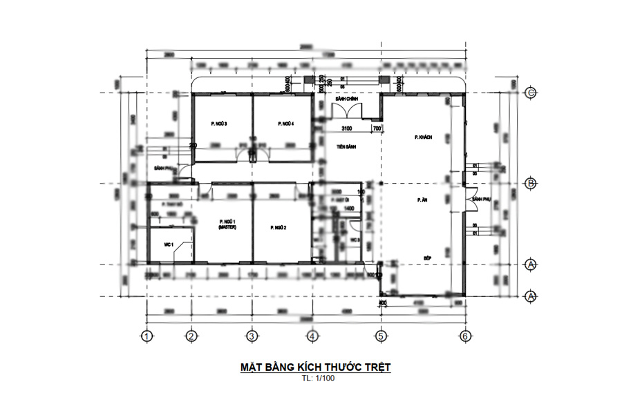 Bản vẽ triển khai kỹ thuật chi tiết kích thước nhà cấp 4