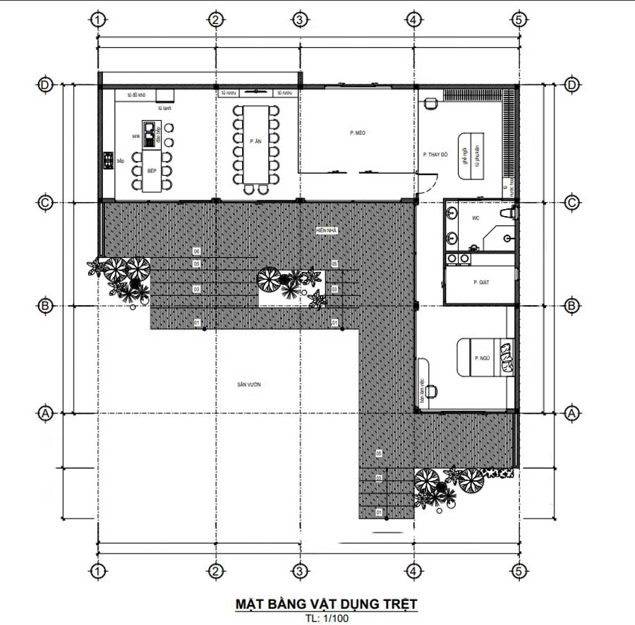 Mặt bằng công năng biệt thự sân vườn 1 tầng hiện đại 150m2