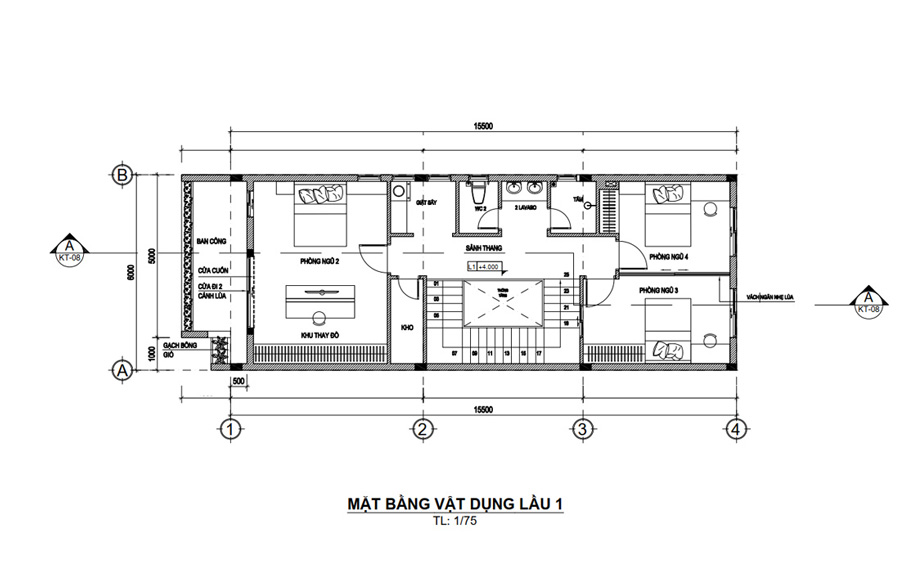 Mặt bằng lầu 1 biệt thự có gara tách biệt