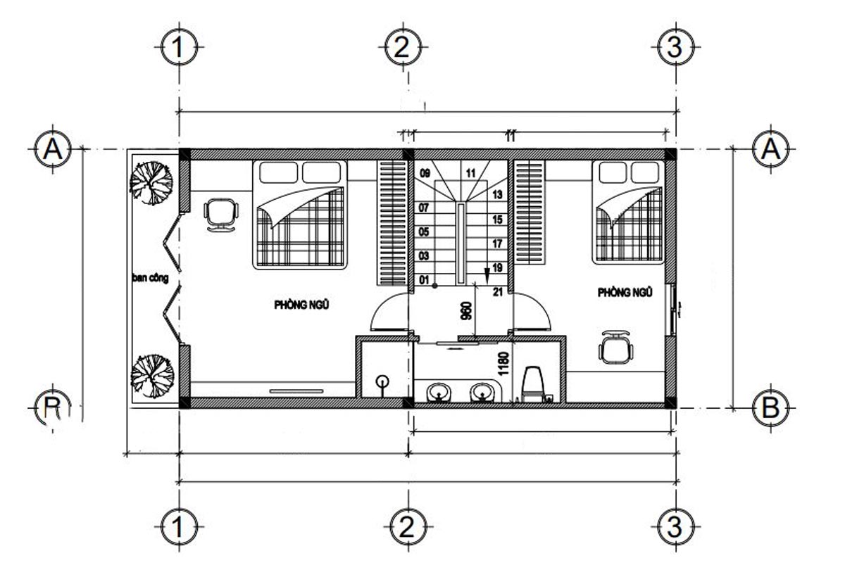 Mặt bằng công năng lầu 3 nhà phố 3 tầng tân cổ điển 5x12m. Hình ảnh 4