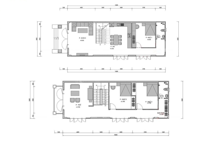 Mặt bằng công năng nhà 2 tầng 3 phòng ngủ