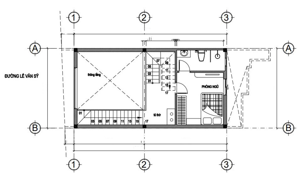 Mặt bằng công năng tầng lửng nhà phố 3 tầng tân cổ điển 5x12m. Hình ảnh 2