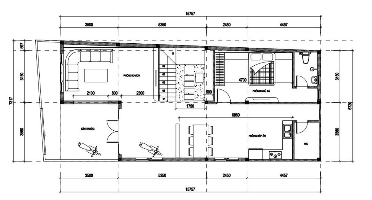Mặt bằng công năng nhà phố 3 tầng mặt tiền 6m. Hình ảnh 1
