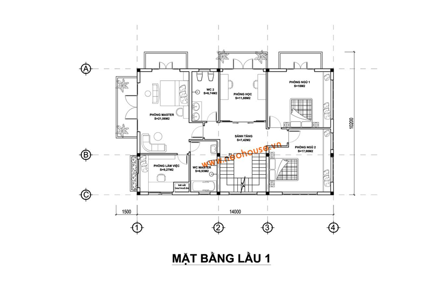Mặt bằng lầu 1 nhà phố 2 tầng mặt tiền 8m có hồ bơi