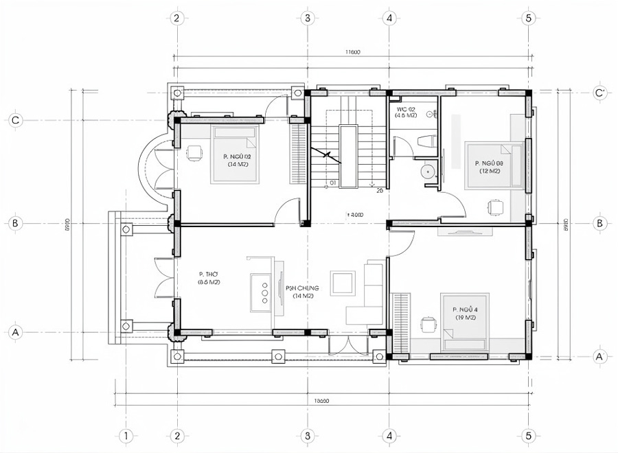 Mặt bằng lầu 1 nhà phố mặt tiền 8m 2 tầng tân cổ điển