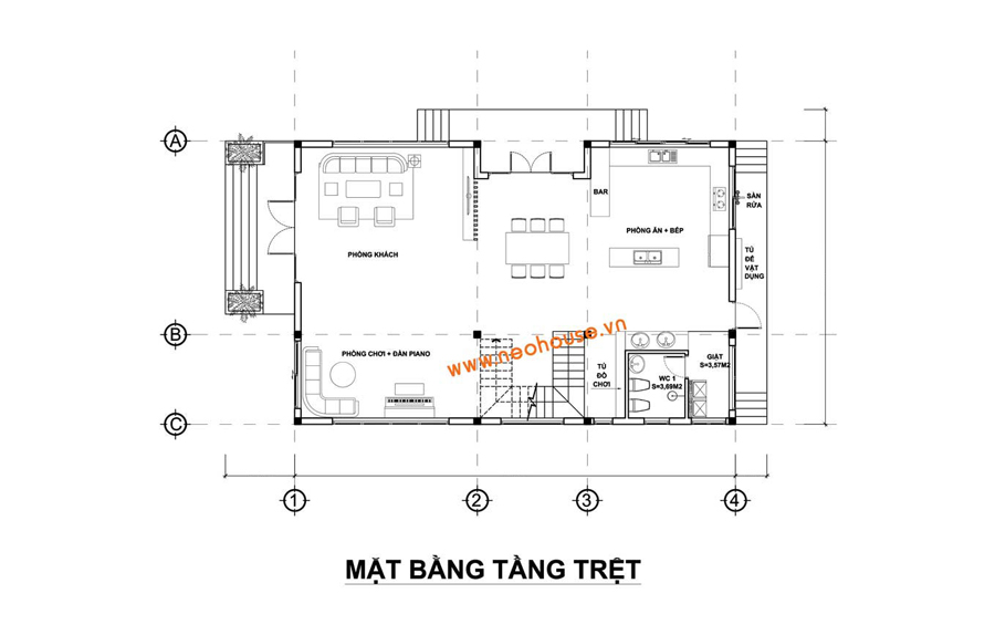 Mặt bằng tầng trệt nhà phố 2 tầng mặt tiền 8m có hồ bơi