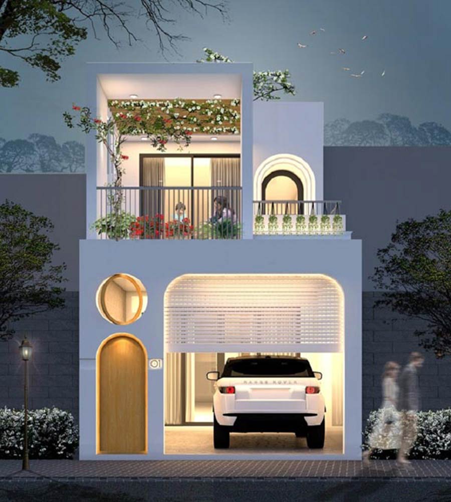 Mẫu thiết kế mặt tiền nhà 2 tầng đẹp có gara