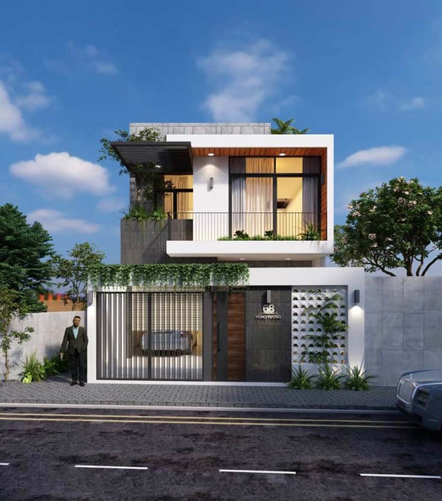 Mẫu nhà 2 tầng hiện đại mặt tiền 7m