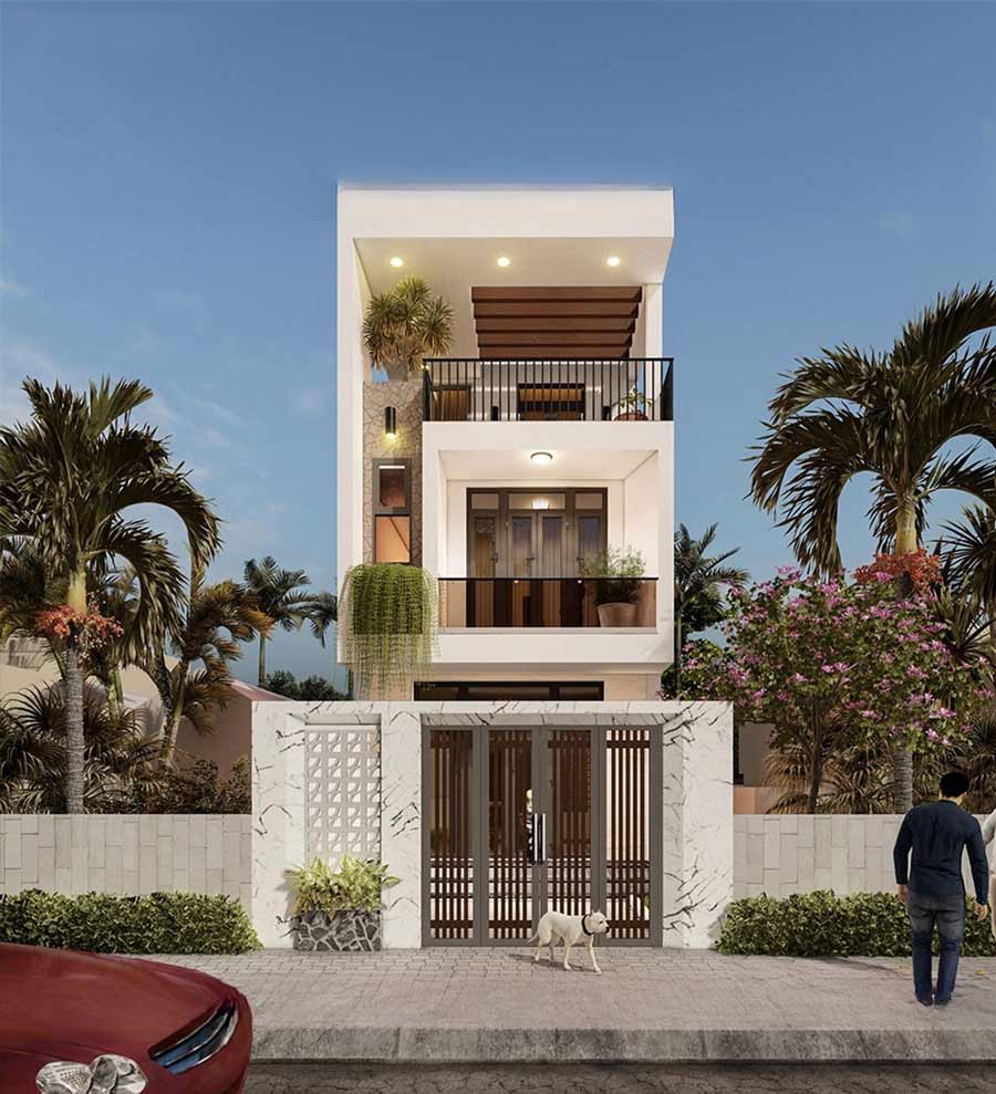 Mẫu mặt tiền nhà 2 tầng đẹp 1 tum