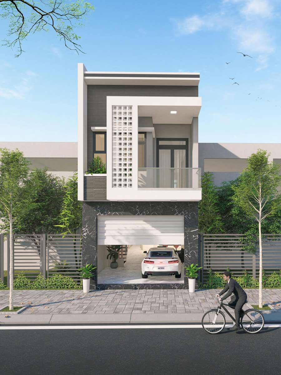 Mẫu thiết kế mặt tiền nhà 2 tầng đẹp có gara
