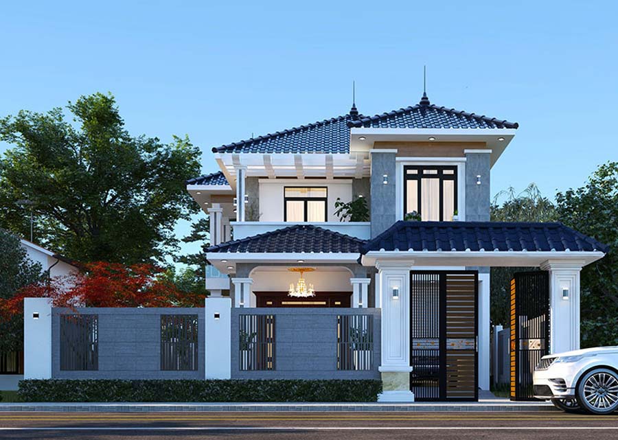 Mẫu thiết kế mặt tiền nhà 2 tầng đẹp có gara