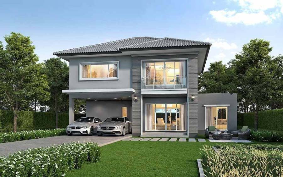 Mẫu thiết kế mặt tiền nhà 2 tầng đẹp có sân vườn