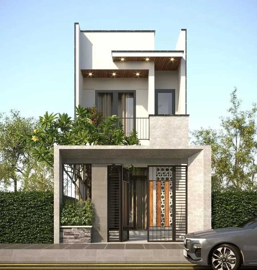 Mẫu thiết kế mặt tiền nhà ống 2 tầng hiện đại