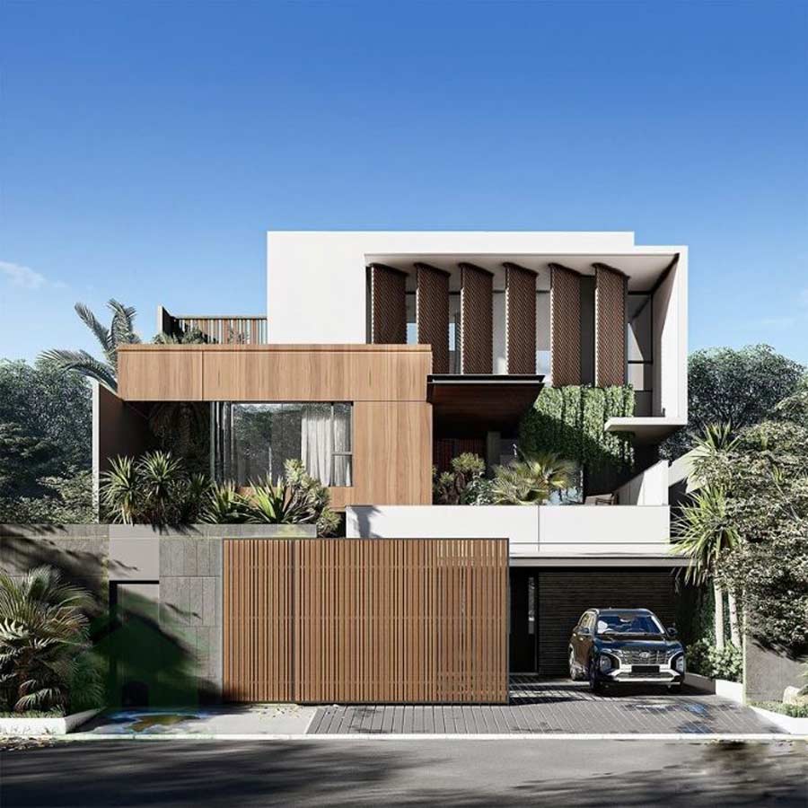 Mẫu thiết kế mặt tiền nhà 2 tầng đẹp mái bằng