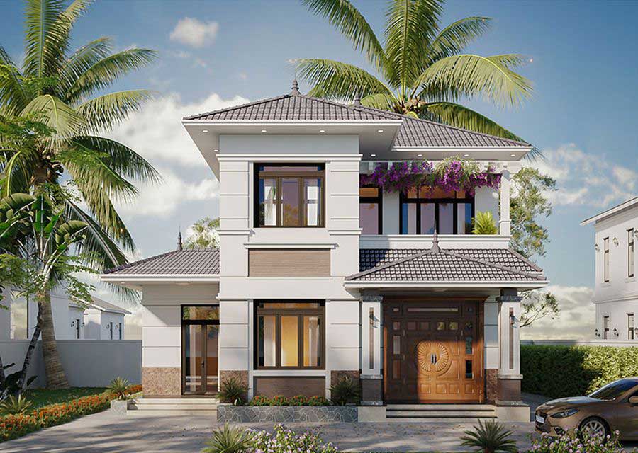 Mẫu thiết kế mặt tiền nhà 2 tầng đẹp mái Nhật