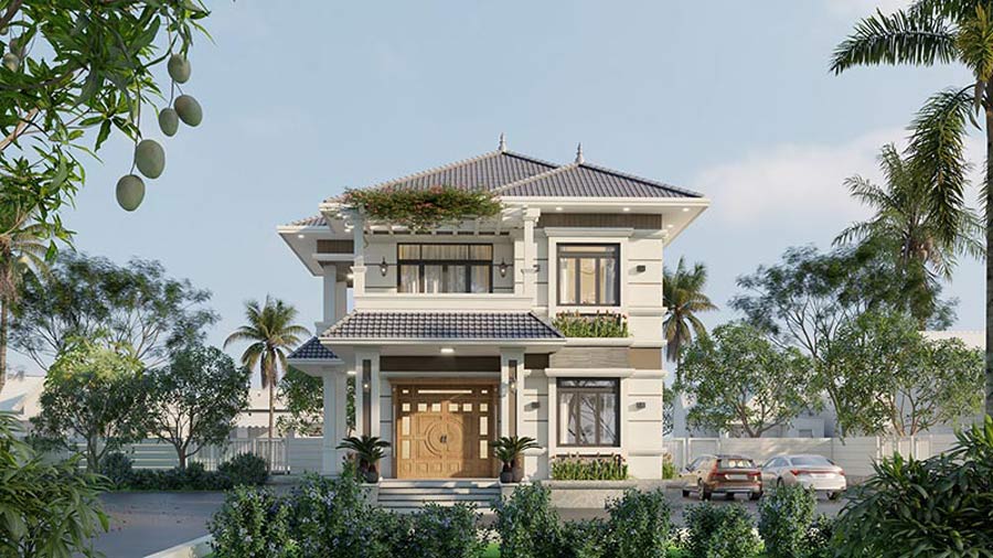 Mẫu thiết kế mặt tiền nhà 2 tầng đẹp mái Nhật