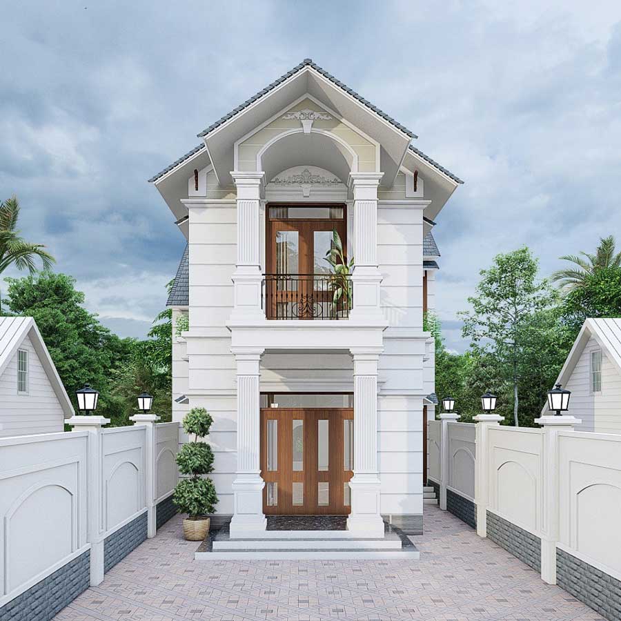 Mẫu thiết kế mặt tiền nhà 2 tầng đẹp mái Thái