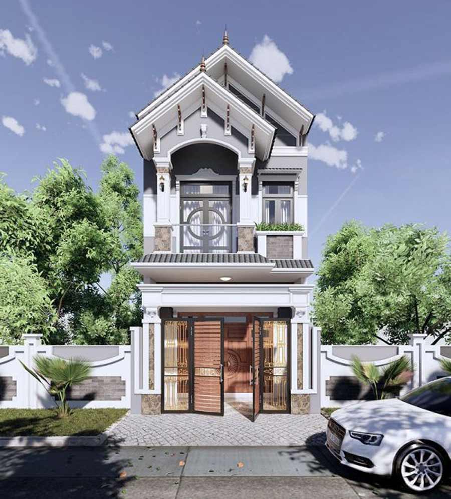 Mẫu thiết kế mặt tiền nhà 2 tầng đẹp mái Nhật